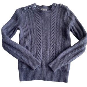 J. Crew Girl's 100% Wool Cable Knit Crew Neck Sweater, Navy Blue